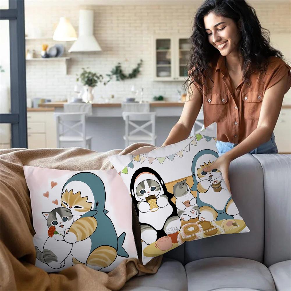 Cute Mofusands Pillow Covers Cartoon Sofa Decorative Home Double-Sided Printing Short Plush Cute Cushion Cover