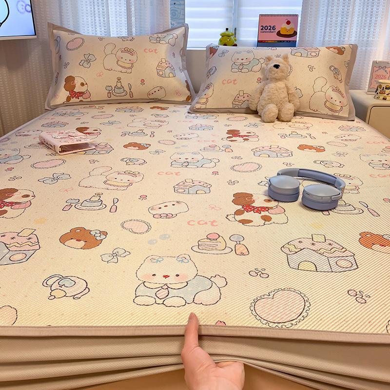 New Cute 3-Piece Ice Vine Cooling Mat Pillowcase & Bed Sheet Set with Digital Print - Spring/Summer
