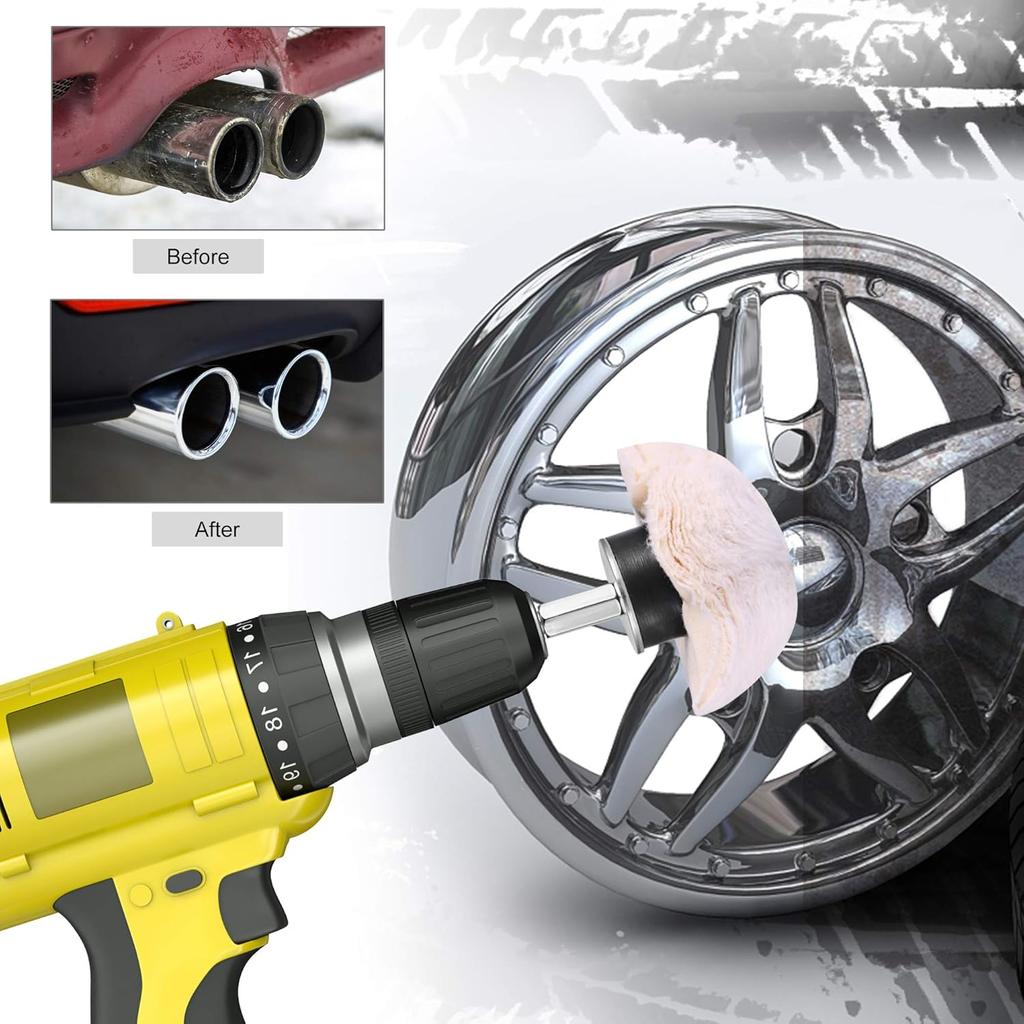 Car Polishing Pads for Drill, 14 PCS Buffing Pad Polishing Wheel Mop Kits with 2 PCS Rouge Compound, Cone/Column/Mushroom/T-Shaped Wheel Grinding Hea