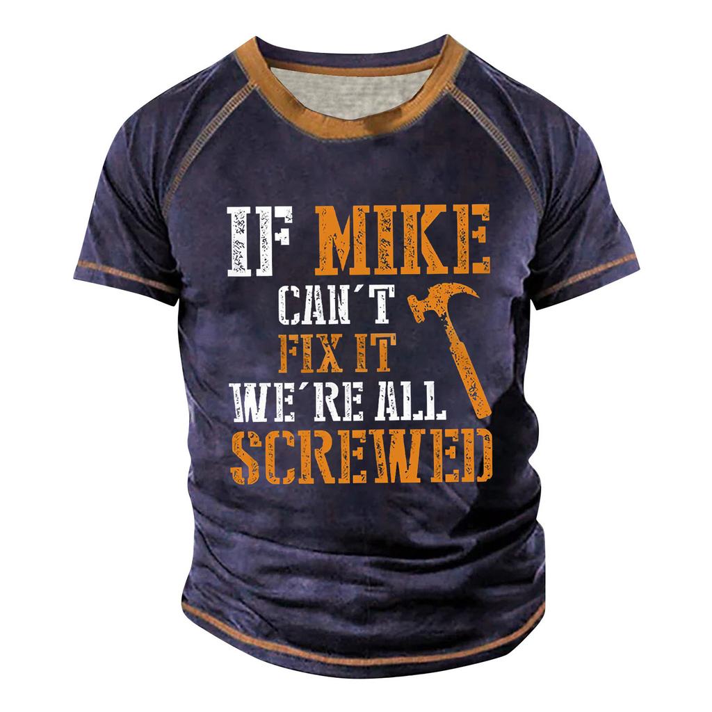 Men's Raglan T-shirt Retro Short Sleeve Round Neck Letter Printing Tops