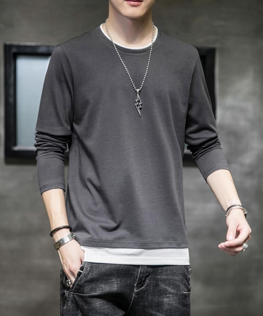 Long Layered Large Soft To the Clothes [SHANLIANG] Men's T-shirt, Sleeve, Plain, Style, Size, Loose, Touch, Fashion, Pullover, Spring/Autumn (M, Gray)