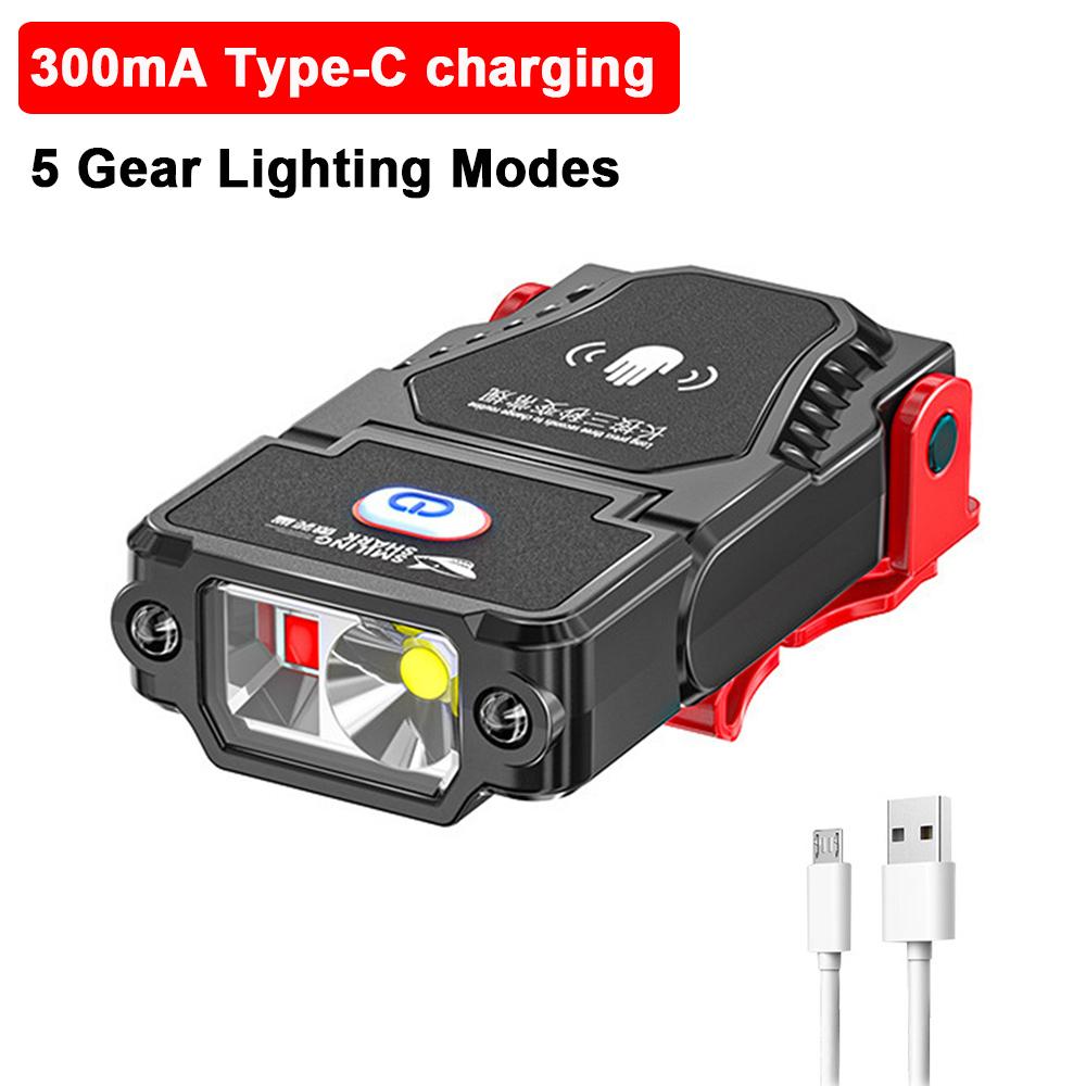 LED Motion Sensor Headlight COB Hat Clip Light USB Rechargeable Induction Headlight Head Torch Outdoor Camping Search Light