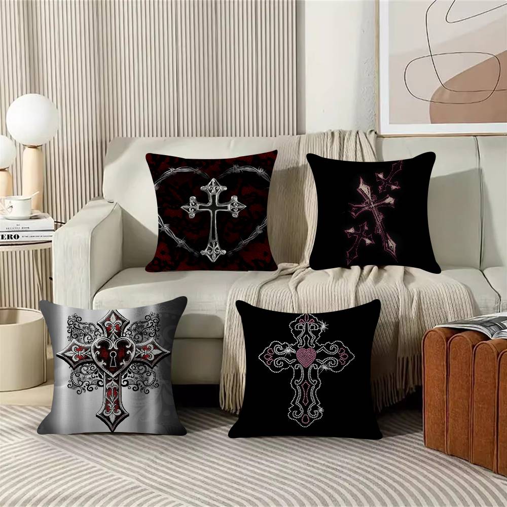 Chic Style Luxury Bilng Bling Gothic Cross Personalized Picture Text Home Decorative Pillows Household Gifts 45x45cm