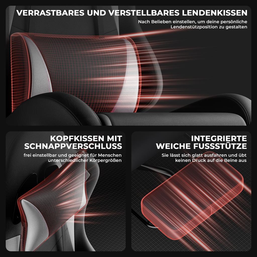Gaming Chair Ergonomic Gaming Chair with Lumbar Cushion and Headrest, Gamer Chair Height Adjustable, PC Chair for Adults Girls Boys, Black-White