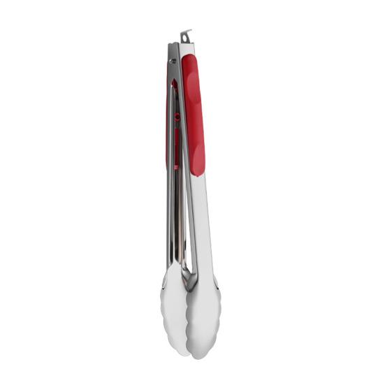 Pince de service Poignée en silicone antidérapante Manche rouge Acier inoxydable résistant à la chaleur Pince alimentaire Cuisine BBQ Buffet Pince pour égoutter l'huile
