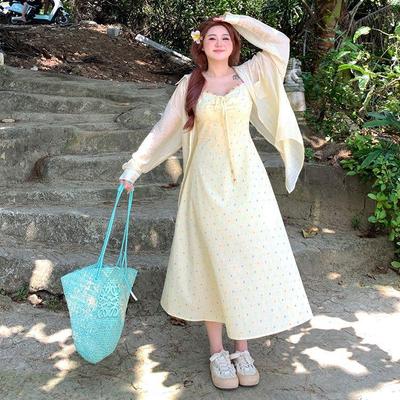 Plus Size Floral Mori Girl Camisole Dress & Cardigan Set for Women