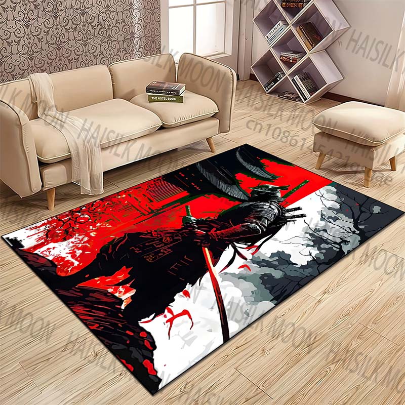 Samurai with Swords Red-white Pattern Rug Carpets for Bedroom Living Room Sofa Mat Creative Door Mat Cloakroom Home Decor