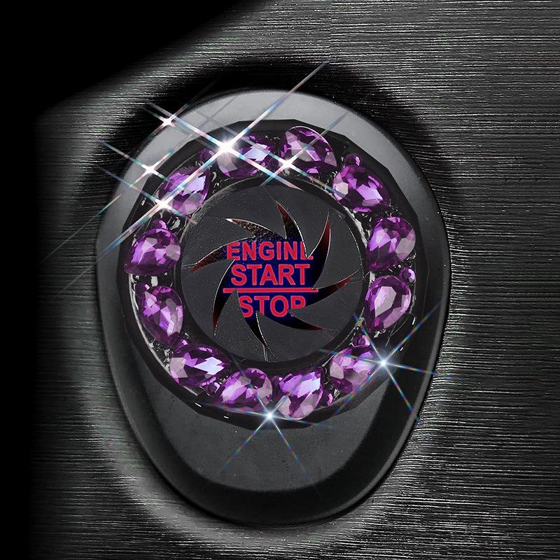Car Ignition Start Button Decor Ring with Inlaid Crystal Diamonds for Women