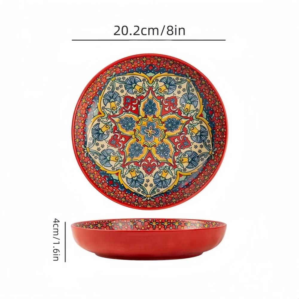 Bohemian Ceramic Plate Home Creative Western Food Fruit High-rimmed Round High-value Oven Microwave Applicable