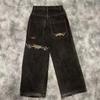 Mens Relaxed Fit Straight Leg Denim Pants With Vintage Embroidery Print Hip Hop Streetwear Harajuku Style