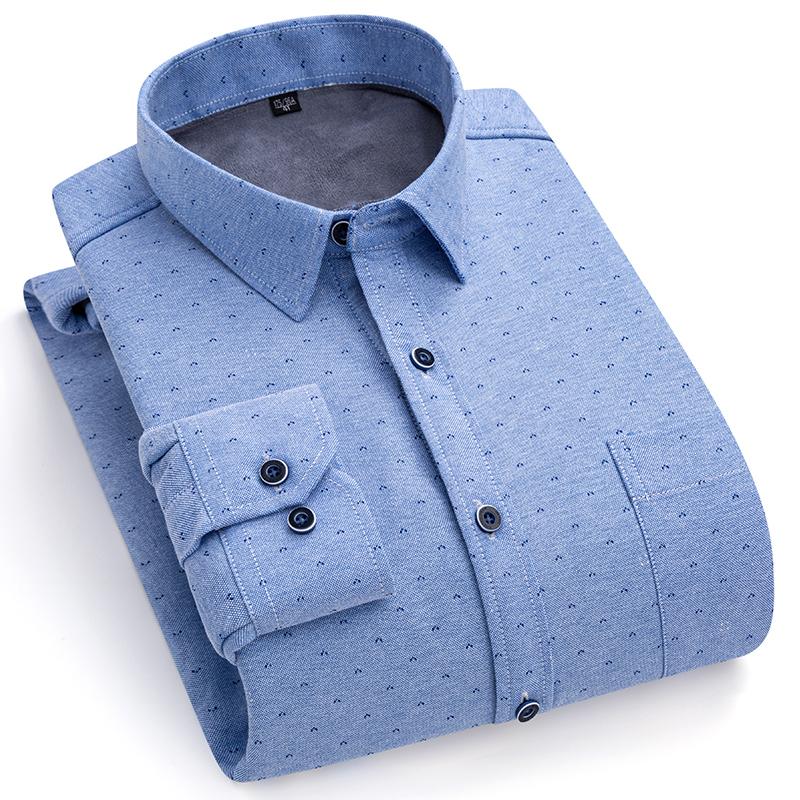 Winter Thermal Shirts Long Sleeve for Men 2 Layers Cotton Oxford Easy Care Warm Male Plaid Shirts Casual Business