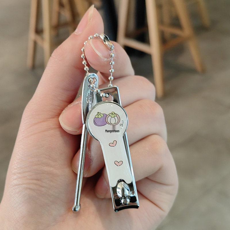 Fruit Series Nail Clippers Ear Pick Keychain with Cute Tweezers Backpack Pendant for Boys and Girls Standard