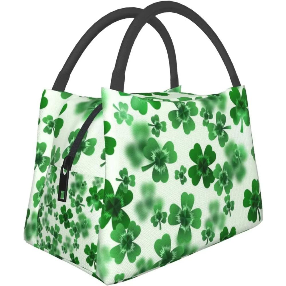 улица. День Святого Патрика Зеленый Трилистник Клевер Сумка для Ланча Портативная Многоразовая Изотермическая Ланч-Бокс для Женщин Мужчин Работа Школа Пикник Путешествия 28x17x16CM бежевый