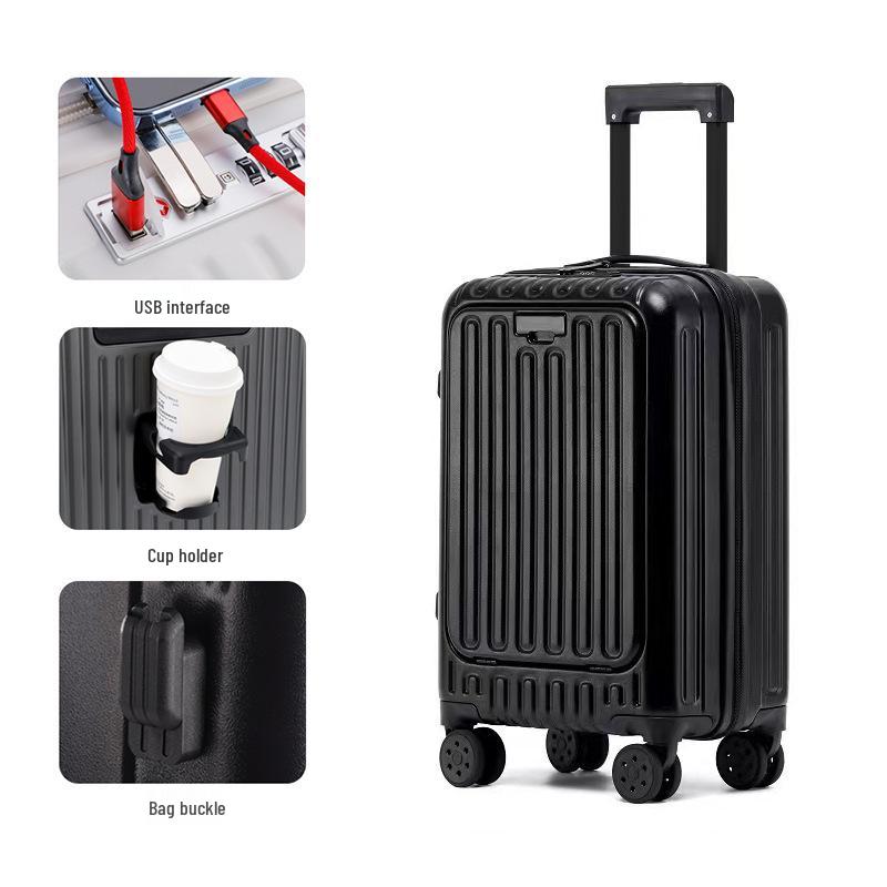 20-Inch Lightweight Frosted Front-Opening Trolley Carry-On Suitcase, 24-Inch Travel Luggage Leather Case.