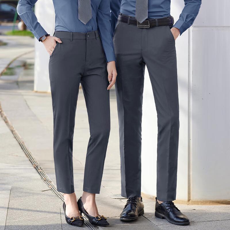 Unisex Grey Wrinkle-Resistant Straight-Leg Business Pants 2XL