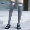 Women Thigh Socks 1 Pair Stockings High Elasticity Soft Solid Color Over The Knee Striped Keep Warm Lolita Flexible Anti-shrink Winter for School