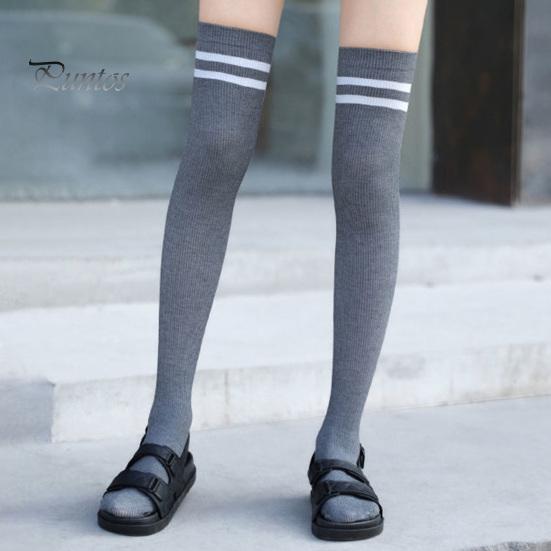 Women Thigh Socks 1 Pair Stockings High Elasticity Soft Solid Color Over The Knee Striped Keep Warm Lolita Flexible Anti-shrink Winter for School