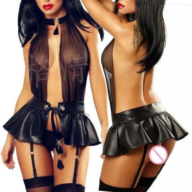 Sex Underwear Sexy Temptation Mesh Patent Leather Splicing Sex Suit Nightclub Uniform Pajamas