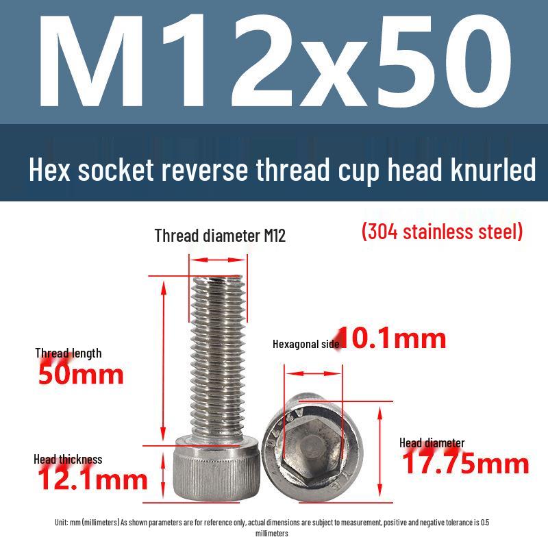 Yigu Yigu 304 Stainless Steel Reverse Thread Knurled Hex Socket Cup Head M6-M12 Screws
