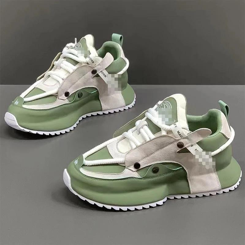 Fashion Chunky Sneaker Men Designer Soft Sole Running Shoes Fashion Casual Microfiber Leather Breathable Height Increased Platform Shoes