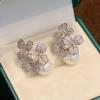 Huitan Luxuriant Flowers Earrings with Imitation Pearl Exquisite New Earrings for Women Wedding Party Temperament Female