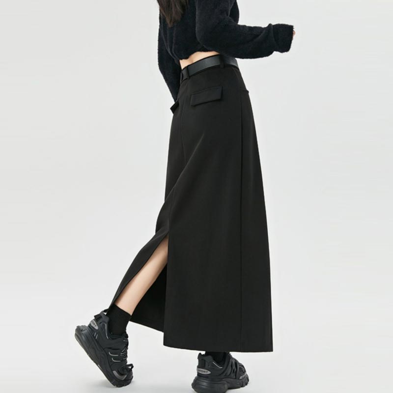 Woolen Skirt for Women Autumn Winter High-waist Slim Fit Straight Hip-hugging Long Skirt Vintage Clothing Y2k Japanese Style