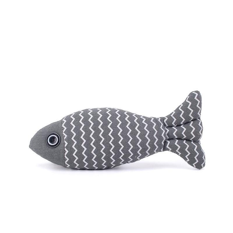 

Shape Pet Fish Cat Toy Linen Wave Stripe Contain Scratch Bite Plaything сірий колір