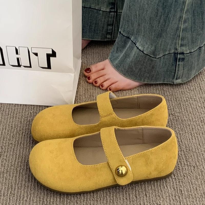 Yellow shoes women's new spring and summer single shoes flat Mary Jane women's shoes retro grandma