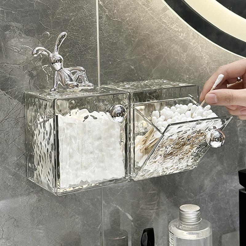 Wall-Mounted Transparent Bathroom Organizer: Cotton Swab Box, Mirror Cabinet, Cotton Pad Holder, and Lipstick Display Rack