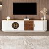 Luxury Style TV Cabinet, Lowboard, Brown Glass, MDF Carcass, Aluminum Handles, Rounded Edges, Vertical Groove Look
