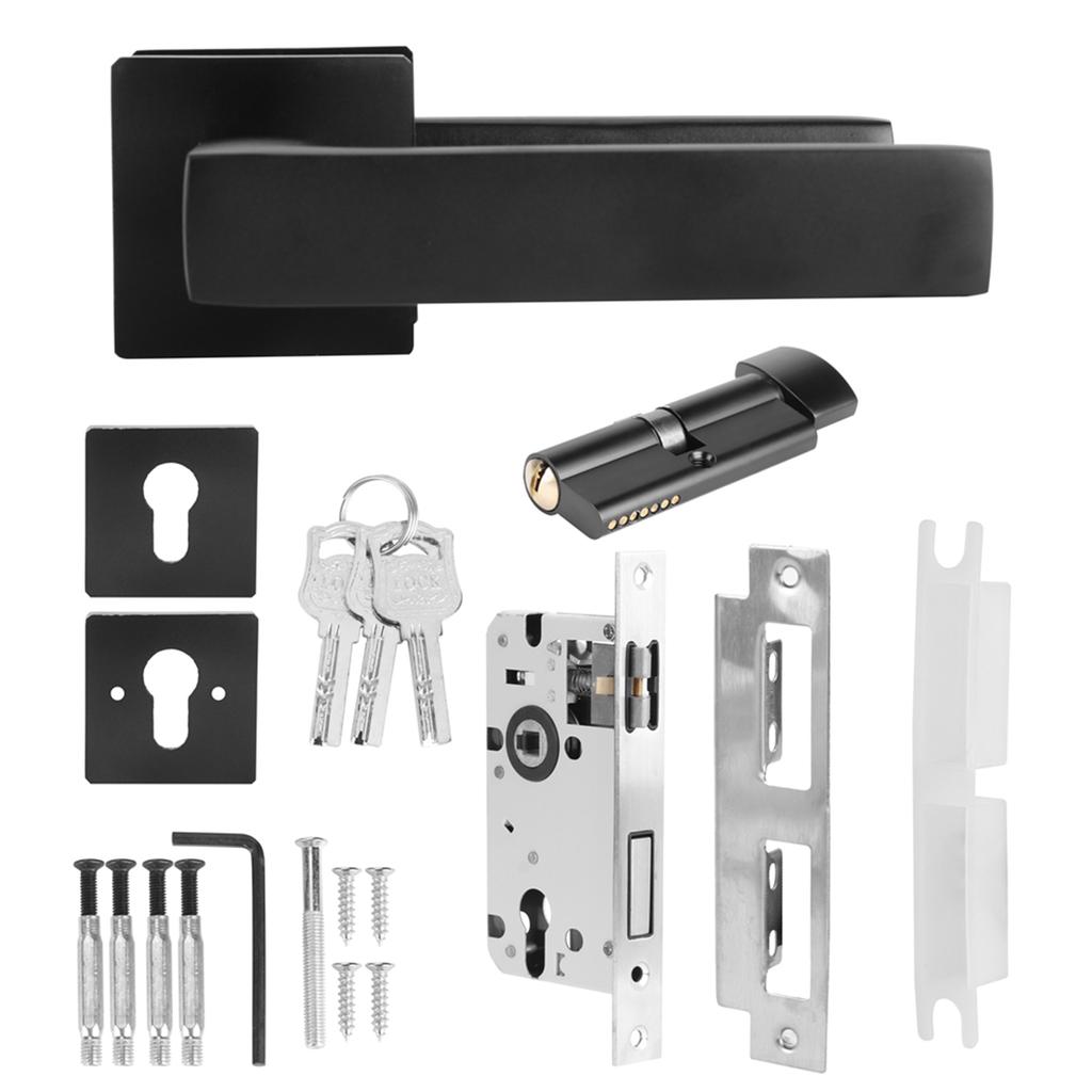 Regulowany Prosty Czarny Zestaw Uchwytów Cylindra Zamka Blokowany Kluczem Akcesorium do Gałki Drzwiowej Klamka Dźwigniowa Wejściowa Uchwyt Zamka Kluczowego