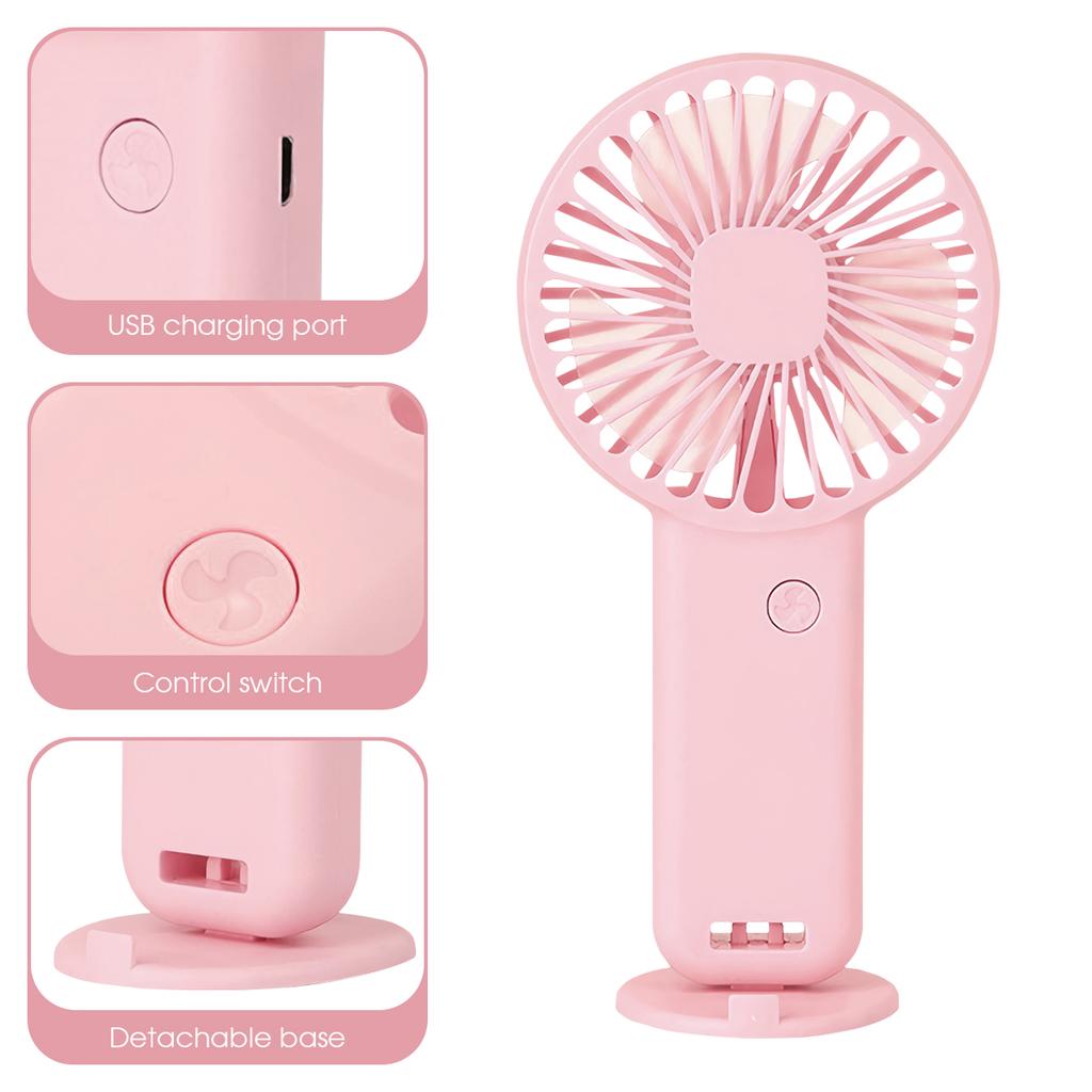 Tragbarer Mini-Ventilator 600mAh USB-wiederaufladbar 3 Modi Mit Handyhalter für Reisen Make-up Wimpern Spaß Kinder Mädchen Frauen
