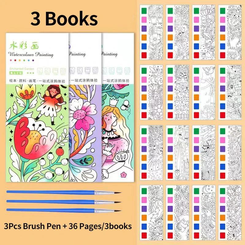 Portable Kids Watercolor Painting Book Paint With Water Gouache Graffiti Picture Coloring Books Brush Set Drawing Kids Toys Gift