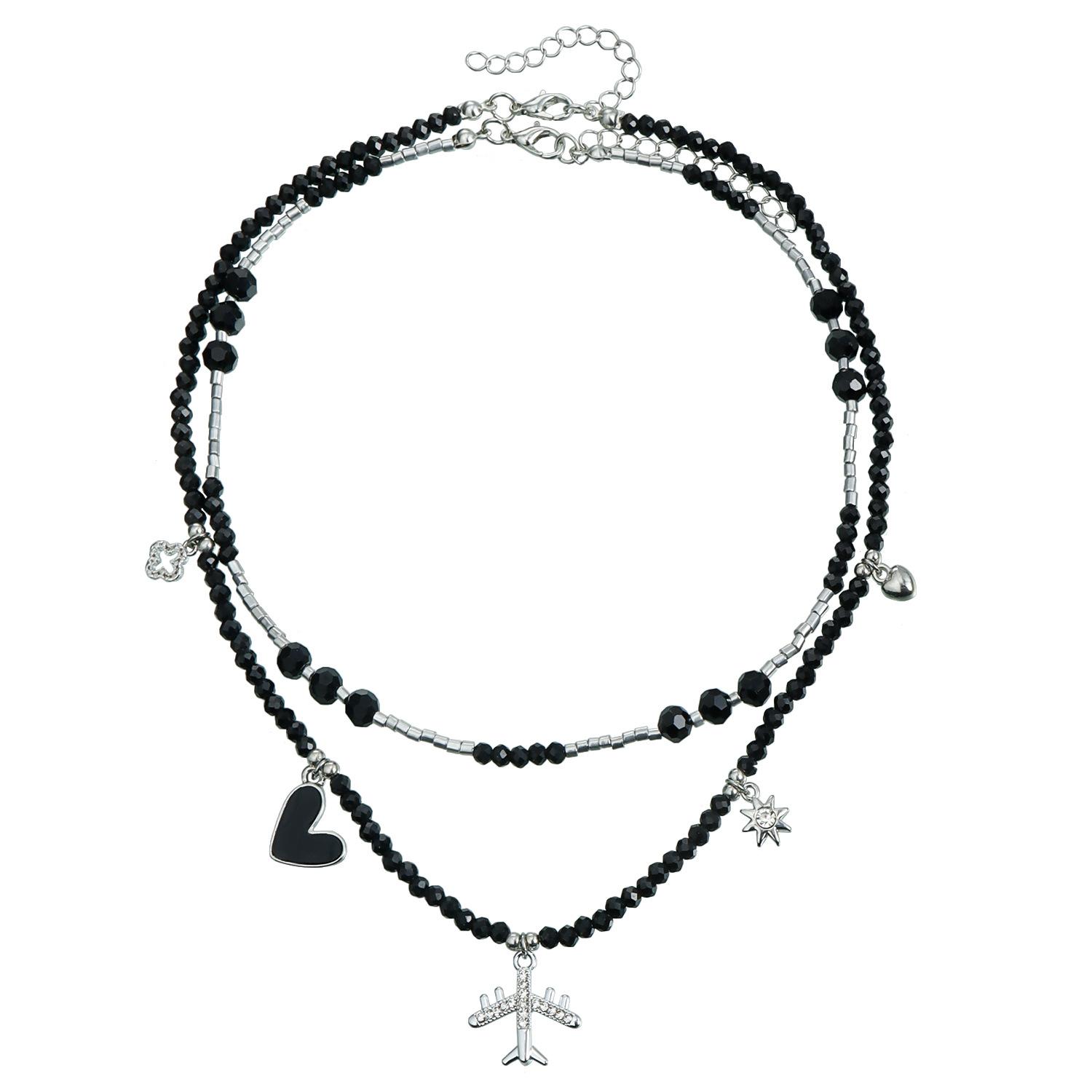 

Ожерелье-чокер с самолетом, черные бусины из рисового зерна, двухслойная подвеска с надписью «Любовь», милый и крутой подарок для девушки