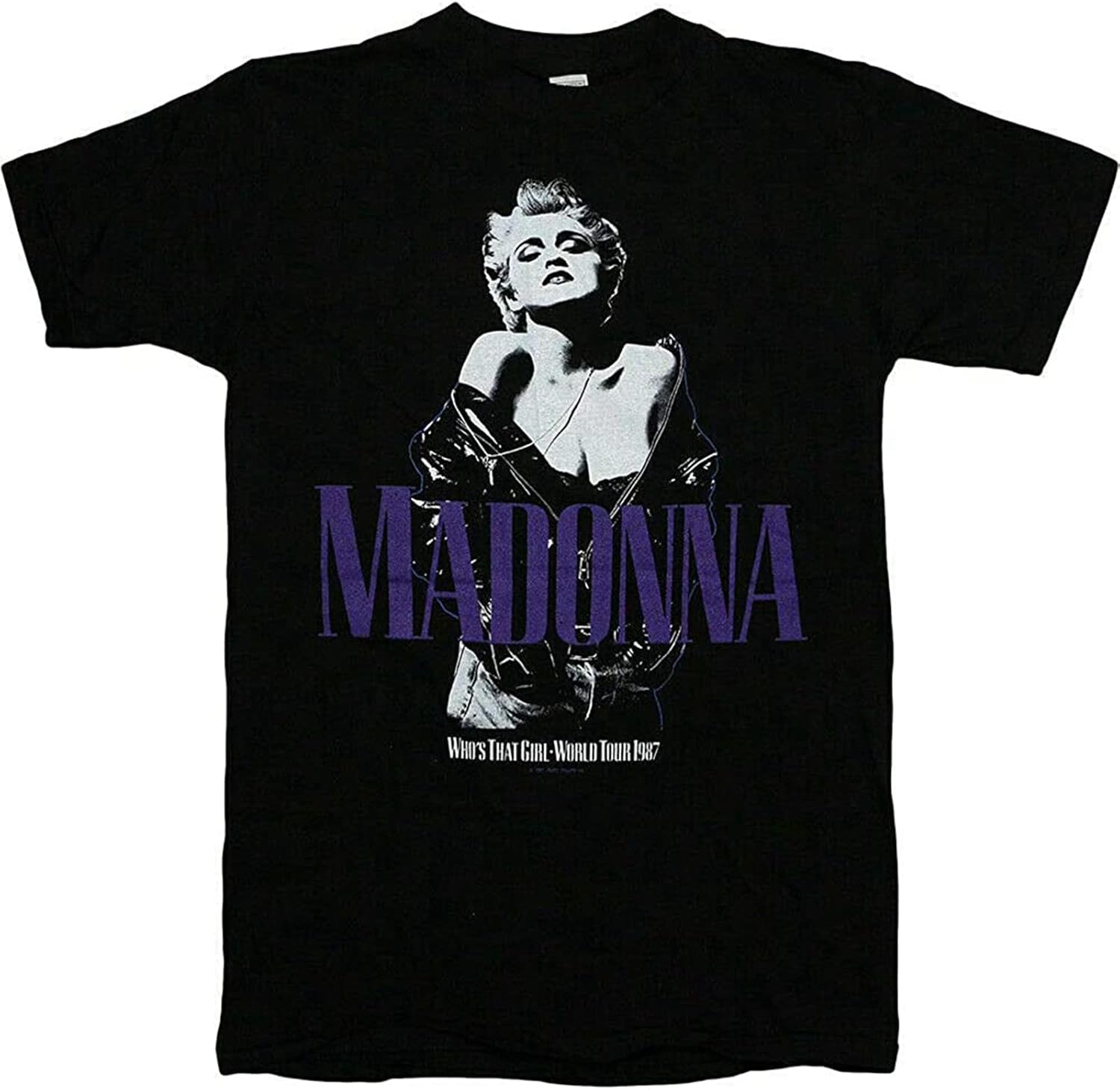 New HOT 1987 Madonna Whos That Girl World Tour Men s Black T Shirt Size Medium XS