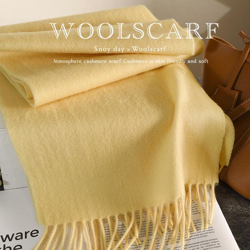 Wool scarf Solid color scarf Women's versatile autumn and winter scarf Thickened warm shawl Simple fringed red scarf