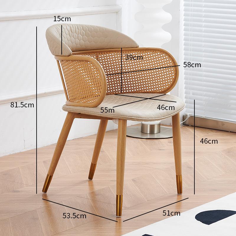Light Luxury Rattan Armchair Single Person Chair Home Restaurant Backrest Chair Vintage Coffee Shop Chair