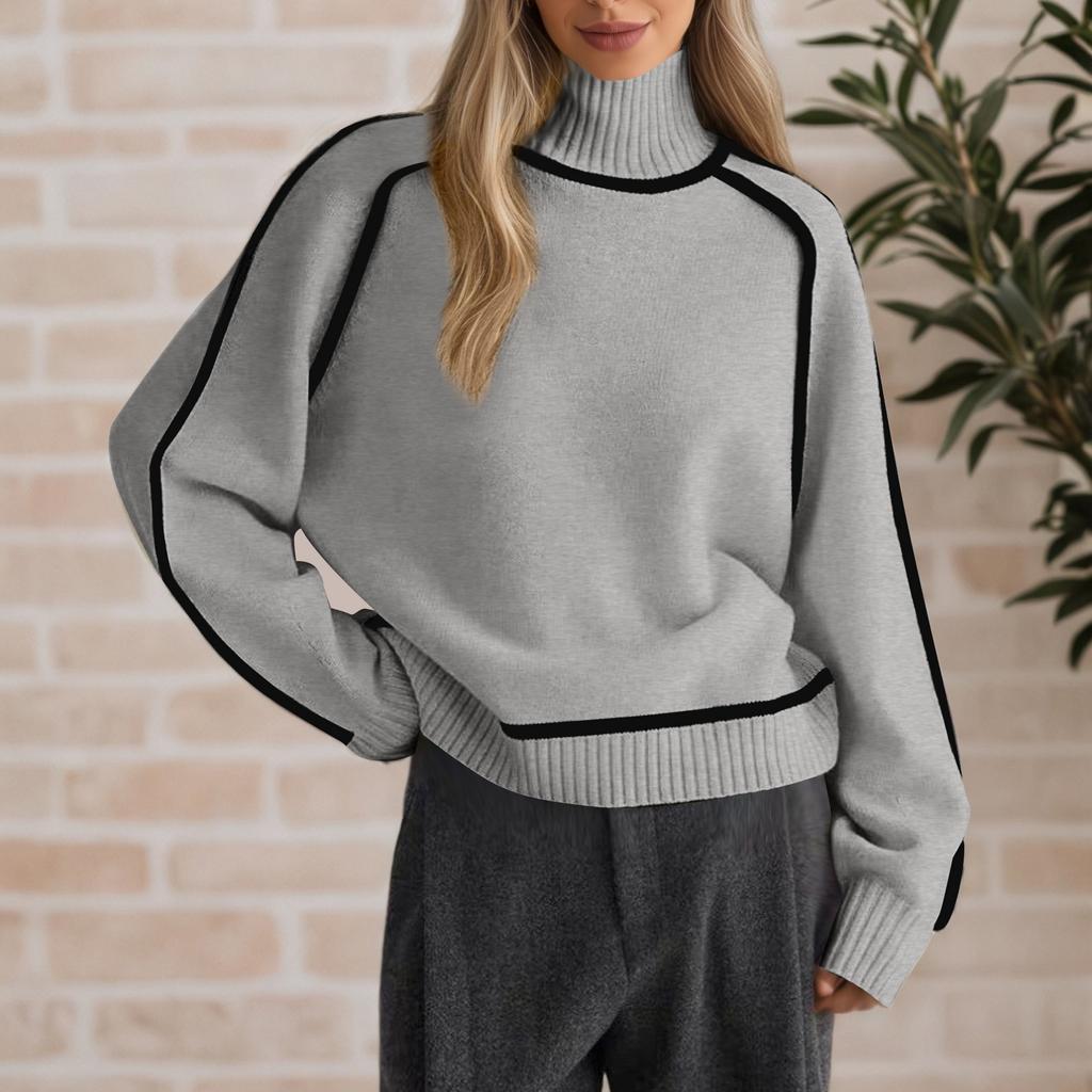 Women's Casual Round Neck Colorblock Pullover Sweater Loose Casual Long Sleeve Contrast Color Top