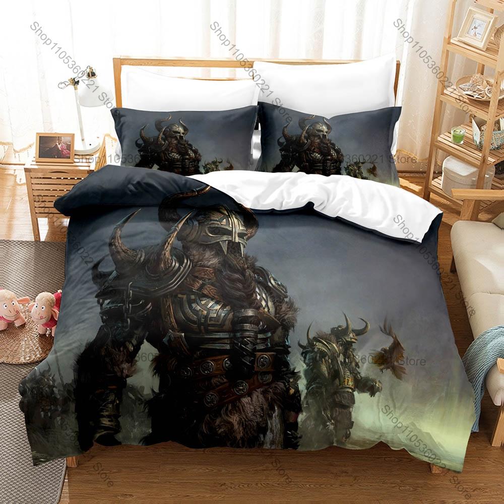 Nordic Art Bedding Set 3Pcs Vigvisir Fantasy Viking Pattern Modern Stylish Bedroom Ornament Vivid Print Cozy Microfiber Bedding