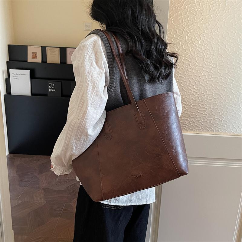 Vintage PU Tote Bag with Top Handle Large Capacity Everyday Fashion Shoulder Bag