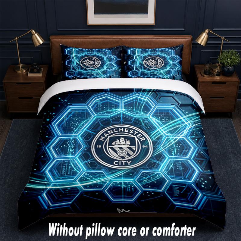 Manchester City Design Bed Bedding Set 1 Duvet Cover + 2 Pillowcases Soft Breathable Household Bed Linens