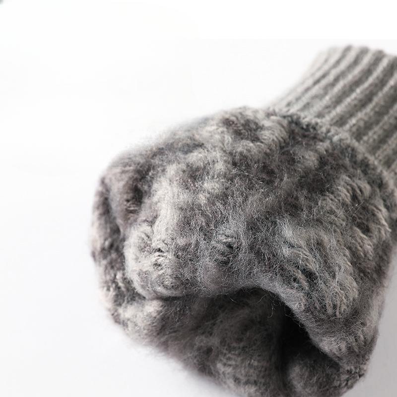 Knitted Gloves for Men Autumn and Winter Jacquard Split Finger Yarn Gloves with Thick Velvet and Warm Touch Screen Gloves