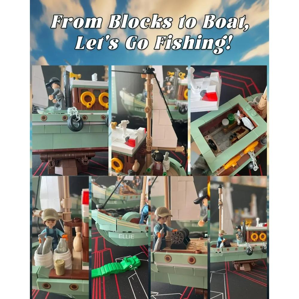 610PCS Fishing Boat Building Blocks Fishing Ship Model With Mini Figures Bricks Set Desktop Display Toys For Kids Holiday Gifts