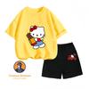 Loose and comfortable Hello Kitty cartoon crew neck two-piece summer set for kids