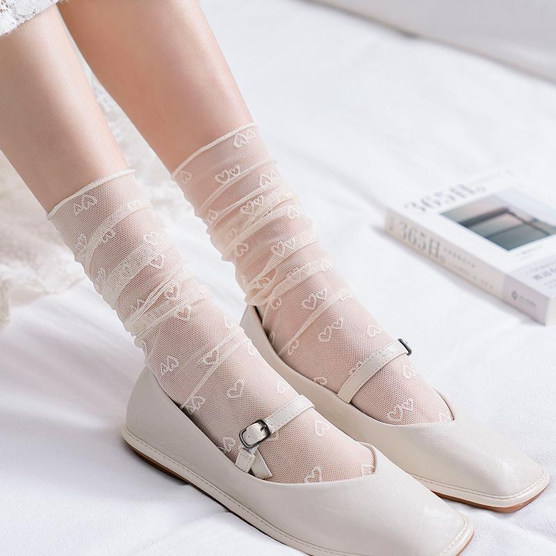 Calcetines transparentes de mujer con estrellas de colores, ultrafinos, de nailon, sueltos, largos, de verano, de malla con encaje