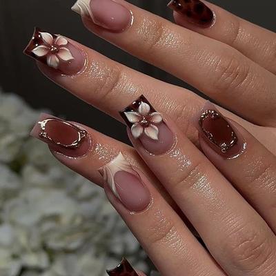 Elegant 3D Sculpted Floral False Nail ABS Press On Nail Easy Application Long Lasting For Bridal Event Office