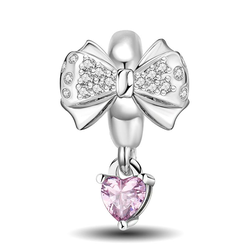 Copper Pendants Zircon Pink Love Heart Charms Beads Fit Original Pan Bracelet Bangles Diy Jewelry For Women