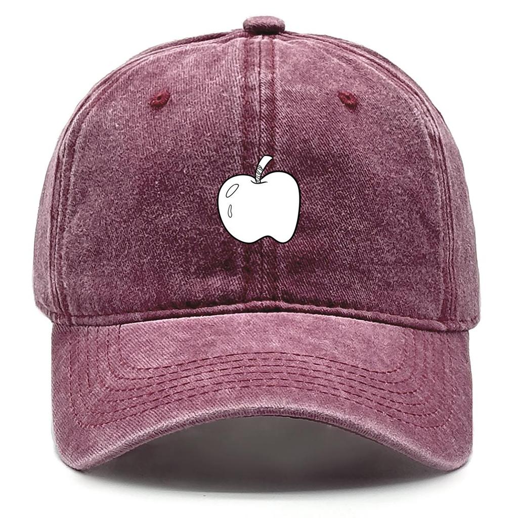 Weiße Apfel-Print Snapback Baseballkappe, Frucht-Netz-Kappe Verstellbarer Riemen Kopfbedeckung Used-Look Retro Verstellbare Baseballkappe