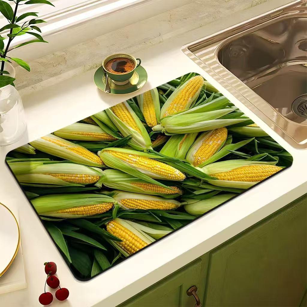 Absorbent Drain Pad Kitchen Mats Dish Drying Mat Anti-slip Tableware Placemat Coffee Rug Kitchen Supplies Retro Home Decoration