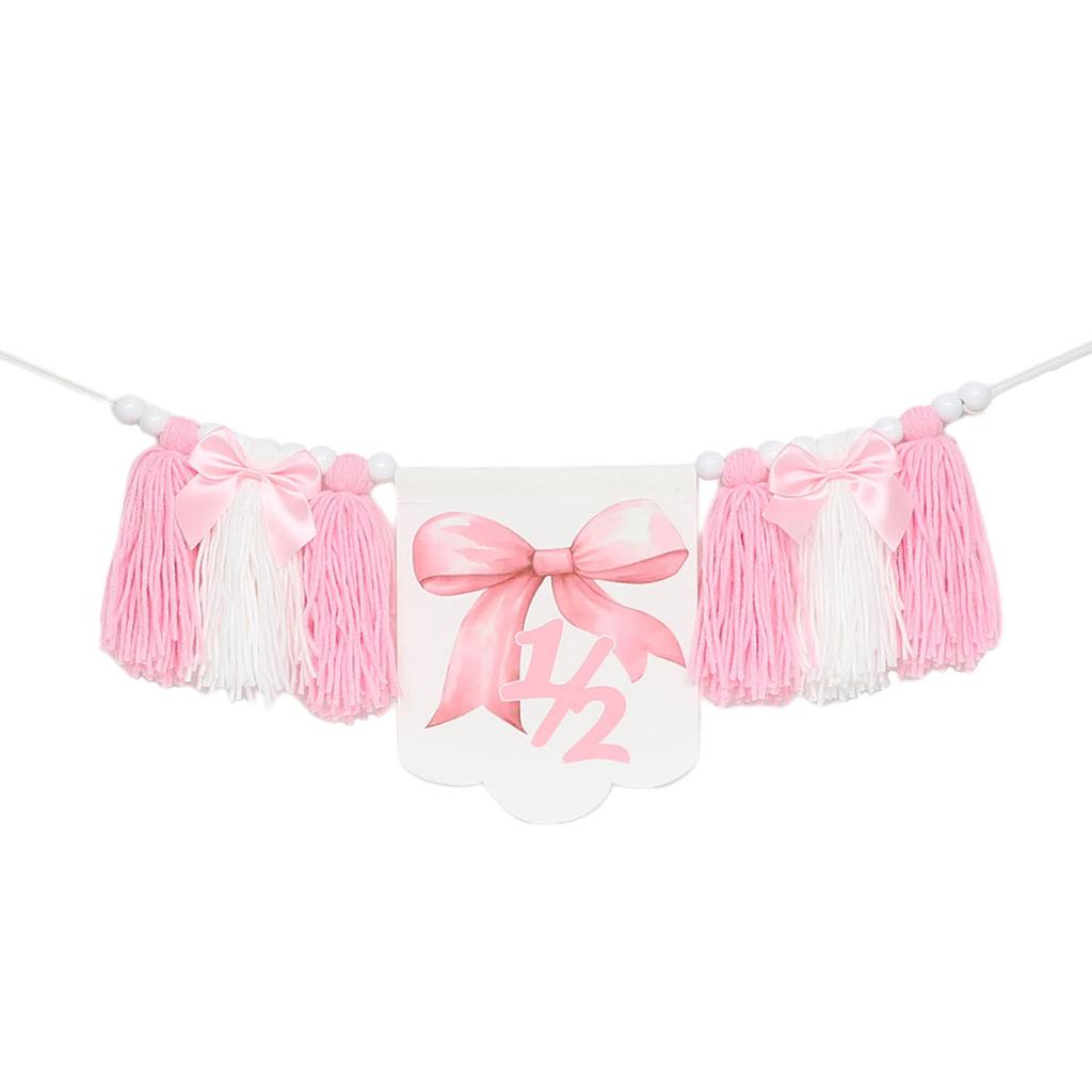 Girls Half Birthday Decorations 6 Month 1/2 Butterfly Birthday Tassel High Chair Banner Pink Room Party Decorations